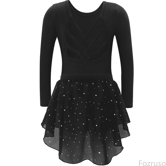 Fozruso Girls Lace Dress Girls Dance Long Sleeve Leotard With Back And Sparkly Skirt Two Piece For Performance Gymnastics Practice Sizes 3-4 Years