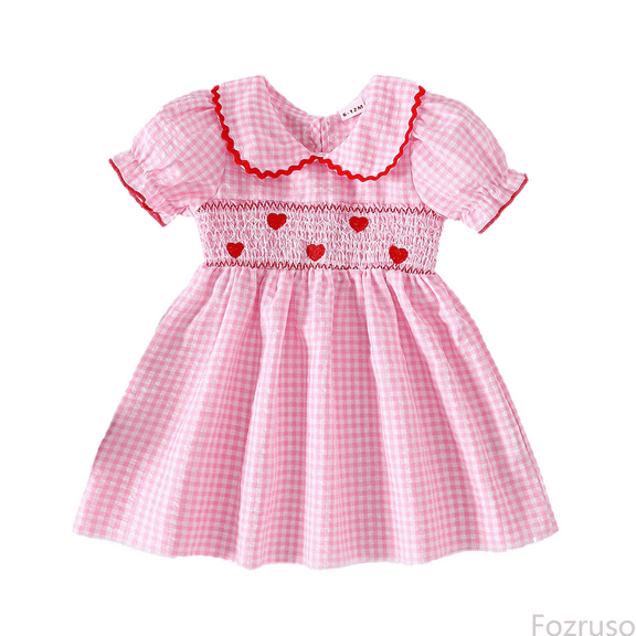 Fozruso Girls Lace Dress Toddler Girls Short Sleeve Valentine's Day Plaid Dresses Party Dance Dress Sizes 6-12 Months