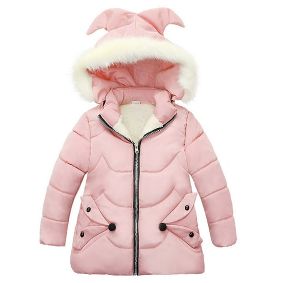 Fozruso Girls Lightweight Puffer Jacket 1-2 Years,Toddler Kids Baby Girls Warm Winter Snowsuit Jacket Outerwear Clothes Zipper Thick Removable Hooded Snow Wear Coat Outwear Pink
