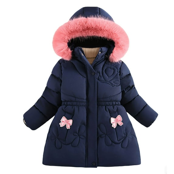 Fozruso Girls Lightweight Puffer Jacket 6-7 Years,Girl Winter Coats Heavyweight Hooded Jacket Kid Snow Outwear Blue