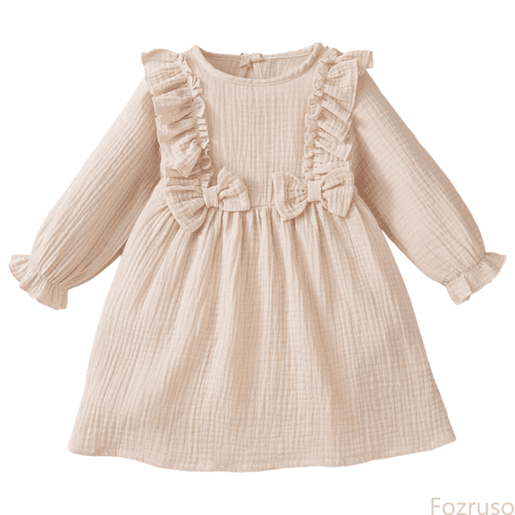 Fozruso Girls A Line Dress Autumn Long Sleeve Girls Dresses For Toddler Kids Floral Print Party Gown With Bow Belt Casual Outfit Holiday Attire For Ages 2 7 Years Sizes 5-6 Years
