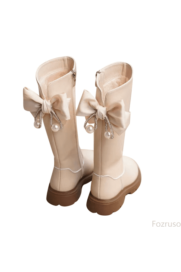 Girls Long Boots Classic British Design With Bow Detail Soft Sole Riding Boots For Toddler And Big Kids Casual Winter Footwear,Girls Ankle Boots Sizes 11 Little Kid(5-5.5 Years)