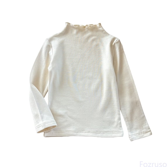 Fozruso Girls Long Sleeve Thermal Shirt With Lace Trim For Toddler And Kids Soft Fleece Lined Top For Winter Warmth Summer Tees,Sizes 2-3 Years Beige