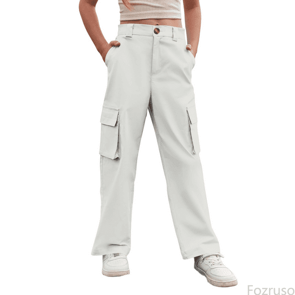 Fozruso Girls Loose Sweatpants Girls Casual Pants Comfortable Utility Pocket Trousers For Kids Perfect For Everyday Wear Suitable For Ages 4 15 Sizes 6-7 Years