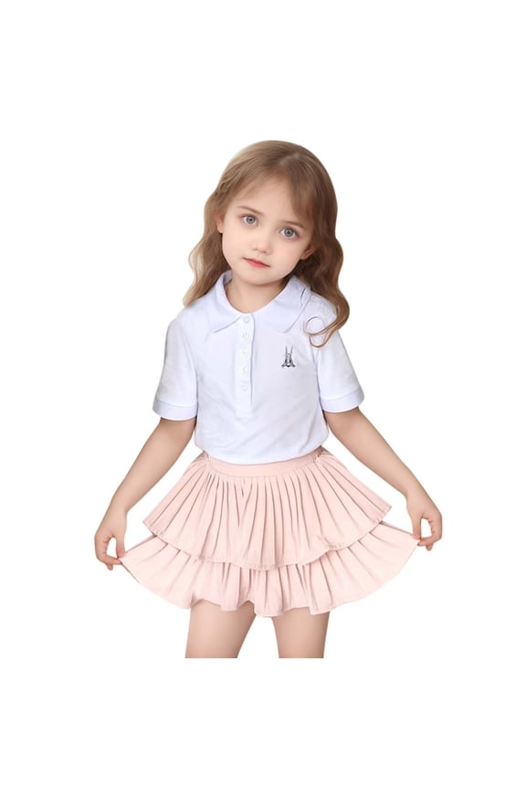 Girls Mini Pleated Skirt Skort For Toddler Girls Summer Ruffle Tutu Skirt With Shorts Underneath Girls Lace Dress,Sizes 12-18 Months