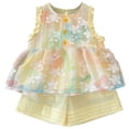 thumbnail image 1 of Fozruso Girls Outfit Sets Girls Summer Outfits 2 Piece Set Sleeveless Top And Shorts With Ruffle Trim Toddler Baby Girl Casual Playwear Age 2 12 Years,3-4 Years(Yellow), 1 of 6