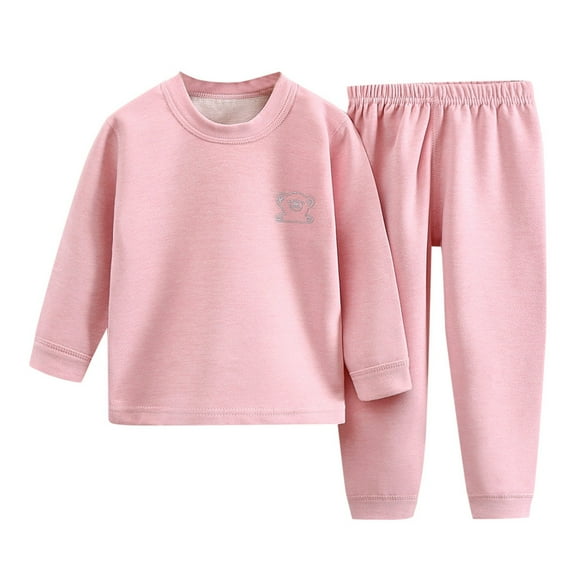 Fozruso Girls Outfit Sets Thermal Underwear For Children Boys Crew Neck Trousers With Long Sleeves,100(Pink)