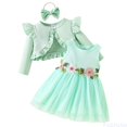 thumbnail image 1 of Fozruso Girls Outfits Set Baby Toddler Floral Dress With Long Sleeve Jacket 2 Piece Cute Casual Outfit Daily Wear,Green,9-12 Months, 1 of 7