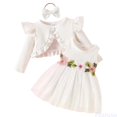 thumbnail image 1 of Fozruso Girls Outfits Set Baby Toddler Floral Dress With Long Sleeve Jacket 2 Piece Cute Casual Outfit Daily Wear,White,9-12 Months, 1 of 7