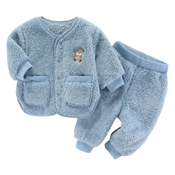 Fozruso Girls Pant Sets Toddler Boys Girls Long Sleeve Cartoon Warm T Shirt Tops Pants Outfits,12-18 Months(Blue)