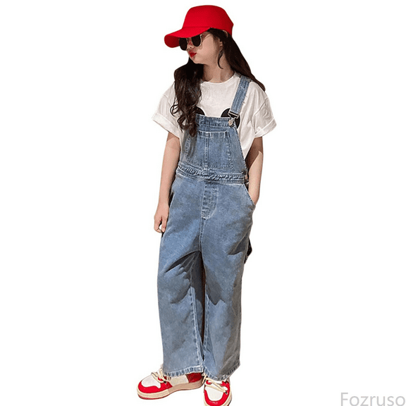Fozruso Girls Pants Girls Denim Denim Jumpsuit Wide Leg Jeans Adjustable Strap Baggy Jumpsuit With Pockets Cute Playsuit For Girls Age 3 14 Sizes 11-12 Years