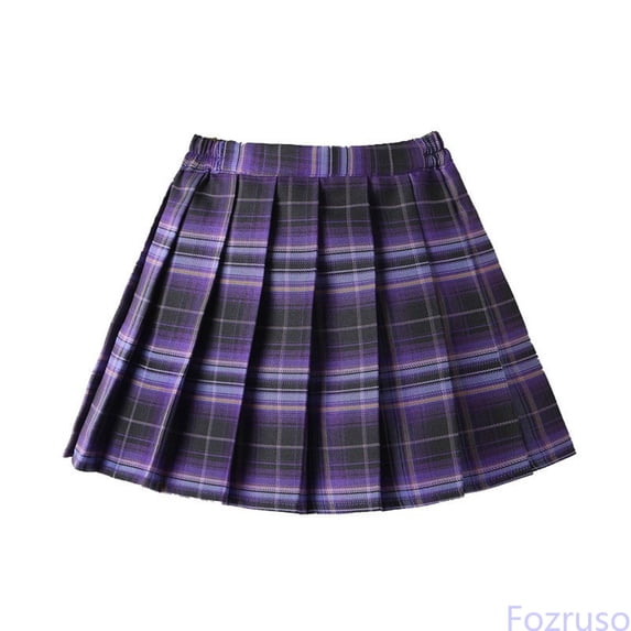 Fozruso Girls Plaid Mini Skirt Pleated A-Line High Waist Tennis School Uniform Skirts (Purple)