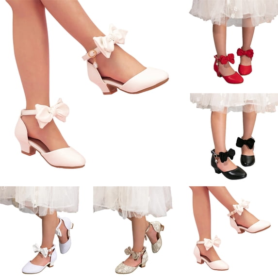 Fozruso Girls Pumps Shoes,Sizes 12.5 Little Kid,Girls Summer Dress Shoes With Adjustable Bow Straps Lightweight Party Shoes