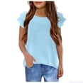 thumbnail image 1 of Fozruso Girls Ruffle Sleeve Shirts Summer Crewneck Tee Tops Casual Cute Blouse,Sizes 11-12 Years Blue, 1 of 6