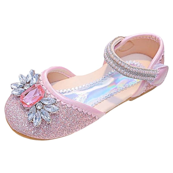 Fozruso Girls Sandals Fashion New Patternw Cute Bright Diamond Decoration Versatile Flat Bottom Comfortable Hook Loop Princess Shoes, Sizes 11.5 Little Kids