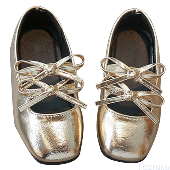 Fozruso Girls Sandals For Everyday Casual Wear Mary Jane With Bow Detail Comfortable Dress Shoes For Toddler To,Sizes 34 Big Kid 9-9.5 Years(Gold)