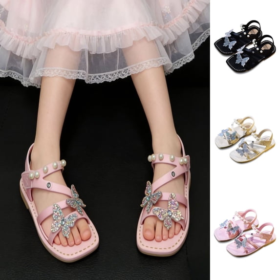 Fozruso Girls Sandals School Casual,Sizes 9.5 Little Kid,Sparkly Bow Girls Sandals Glitter Dress Shoes For Toddler Party Beach Summer