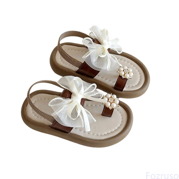 Fozruso Girls Sandals For Toddler Kids Soft Comfortable Summer Beach Shoes With Bowknot Design Casual Outdoor Walking Footwear,Sizes 10 Little Kid 3.5-4 Years(Brown)