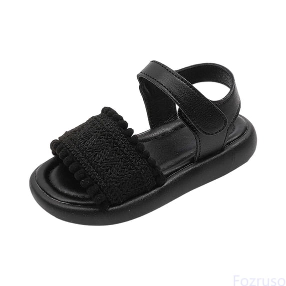 Fozruso Girls Sandals For Toddlers Soft Sole Casual Summer Shoes Breathable Comfortable Lightweight On Pure Color Footwear,Sizes 21 Little Kid 1-2 Years(Black)