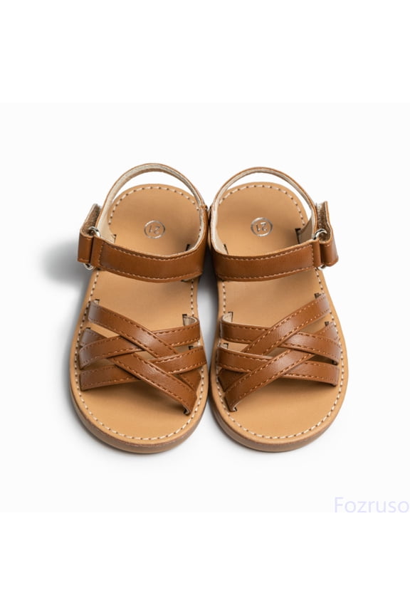 Girls Sandals For Toddlers Soft Sole Glitter PU With Flower Weaving Design Casual Summer Shoes For Baby To Ages 1 5Years,Sizes 7.5 Little Kid 1-1.5 Years(Brown)