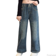 thumbnail image 1 of Fozruso Girls School Uniform Pants Girls Fashion Cute Personality Pants Elastic Waist Wide Leg Jeans Casual Demin Pants With Pockets Sizes 5-6 Years, 1 of 6