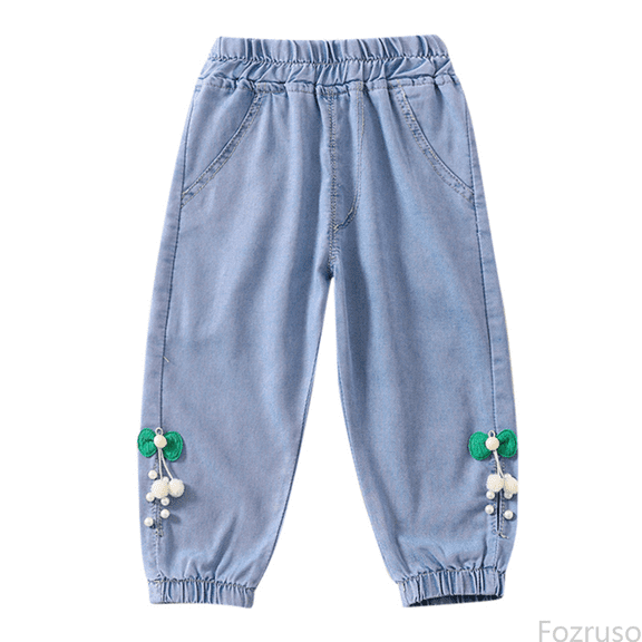 Fozruso Girls School Uniform Pants Toddler Girls Denim Jeans Toddler Kid Pants Jeans Soft Elastic Waist Denim Pants Sizes 18-24 Months