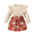 thumbnail image 1 of Fozruso Girls Short Sets Toddler Girl Fall Winter Clothes Solid Long Sleeve Ribbed T Shirt Knit Tops Plaid Button Mini Skirts Set Outfits,3-4 Years(Red), 1 of 6