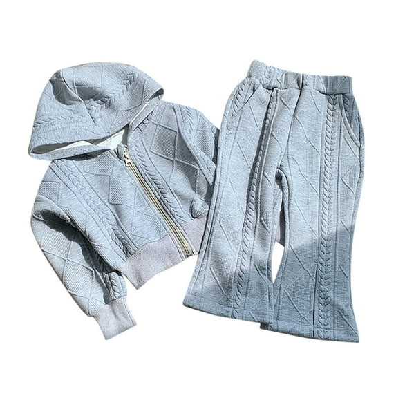 Fozruso Girls Skirt Sets Girls Clothing Set Fall Knit Long Sleeve Hoodie Zipper Up Sweatshirt And Wide Leg Pants Slouchy Casual Outfits,9-10 Years(Gray)