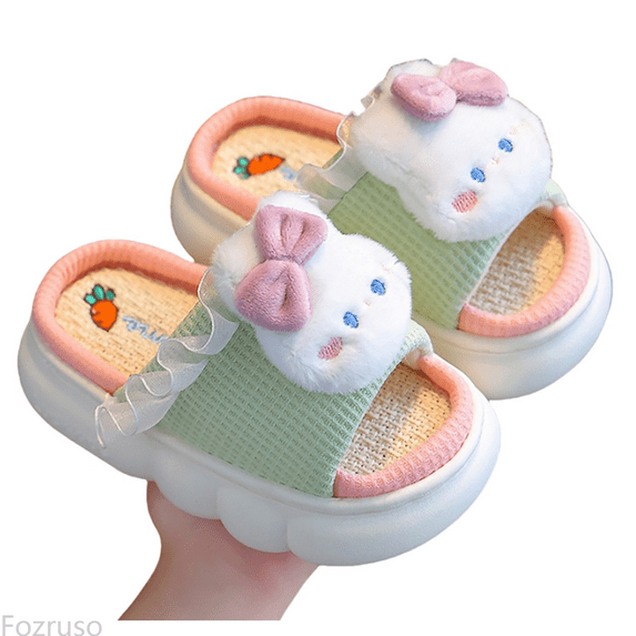 Fozruso Girls Slippers For Kids Soft Linen Slides Sole Comfortable Indoor Outdoor Casual Home Slippers For Toddler And Little Girls,Winter Slippers Sizes 10 Little Kid(3-3.5 Years)
