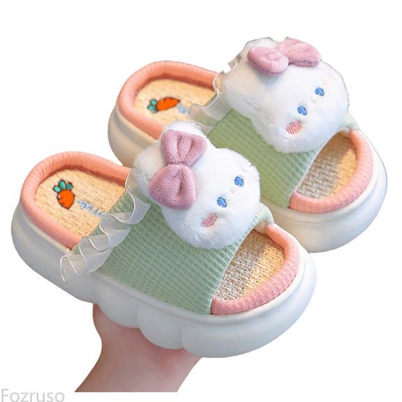 Fozruso Girls Slippers For Kids Soft Linen Slides Sole Comfortable Indoor Outdoor Casual Home Slippers For Toddler And Little Girls,Winter Slippers Sizes 10 Little Kid(3-3.5 Years)