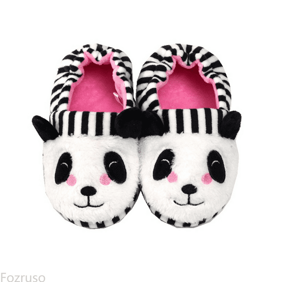 Fozruso Girls Slippers Soft Indoor Shoes With Sole Cute Panda Design Warm Cozy Comfort For Toddler Kids,Plush Lined Slippers Sizes 11.5 Little Kid(6-7 Years)