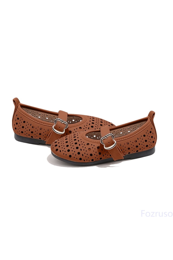 Girls' Small Leather Shoes Summer And Autumn New Children's Hollow Show Shoes Medium And Large Children's Soft Soled Shoes,Sizes 23 Little Kid 23(Brown)