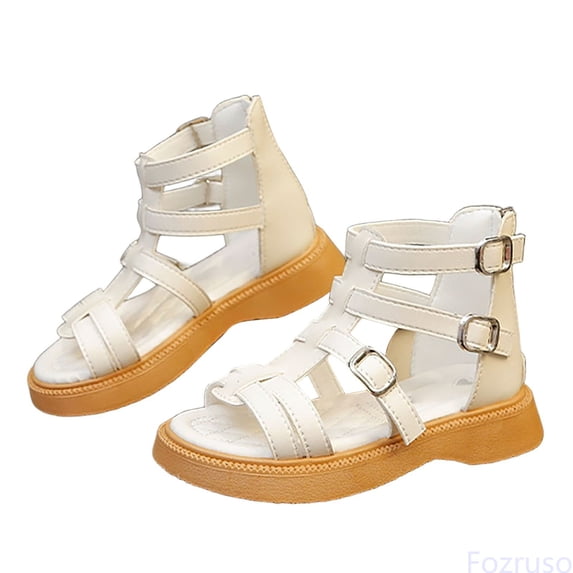 Fozruso Girls' Soft Sole Roman Sandals For Summer,Sizes 14 Big Kid 35(White)