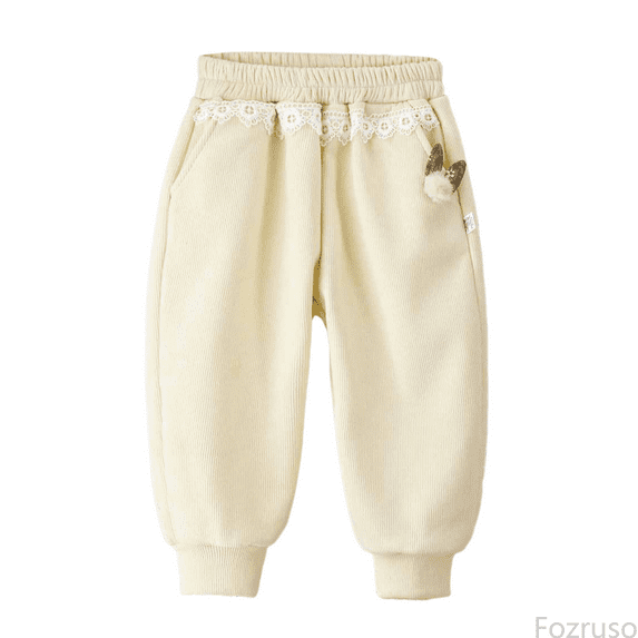 Fozruso Girls Stretch Pants Girls Warm Thickened Corduroy Pants For Fall Winter Stylish Long Trousers For Toddler Girls Sizes 12-18 Months