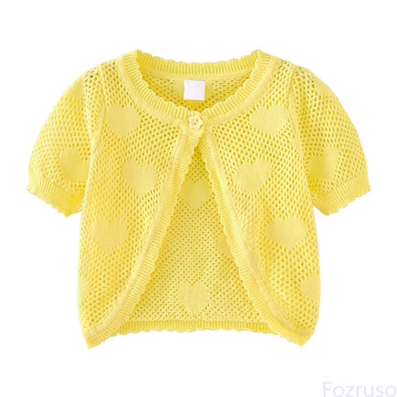 Fozruso Girls' Summer Cardigans Girls Knit Cardigan Short Sleeve Summer Shirt Lightweight Open Front Top For Toddler Baby Kids,8-9 Years,Yellow