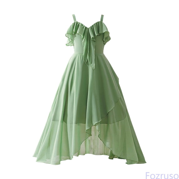 Fozruso Girls Summer Dresses Elegant Green Chiffon Sleeveless Girls Dress For Formal Occasions Lightweight Long Party Dress For Young Girls,8-9 Years