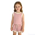 thumbnail image 1 of Fozruso Girls Summer Outfit Sleeveless Vest And Shorts Two Piece Playwear Casual Athletic Wear For Toddlers Kids Shorts Clothing Sets,Pink,6-9 Months, 1 of 6