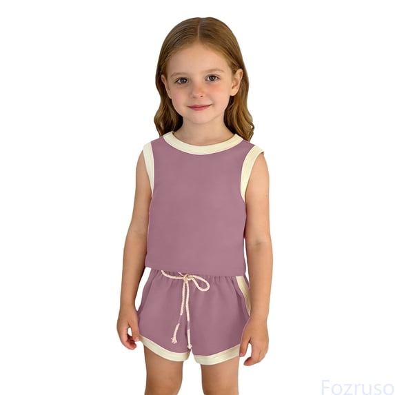 Fozruso Girls Summer Outfit Sleeveless Vest And Shorts Two Piece Playwear Casual Athletic Wear For Toddlers Kids Shorts Clothing Sets,Pink,9-12 Months
