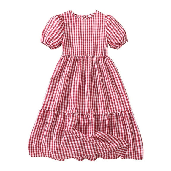 Fozruso Girls' Summer Short Sleeve Checkered Loose Midi Dress Sweet Casual Sleeve Dress For Big Kids Girls Summer Dress,Sizes 11 Years