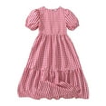 thumbnail image 1 of Fozruso Girls' Summer Short Sleeve Checkered Loose Midi Dress Sweet Casual Sleeve Dress For Big Kids Girls Summer Dress,Sizes 8 Years, 1 of 6