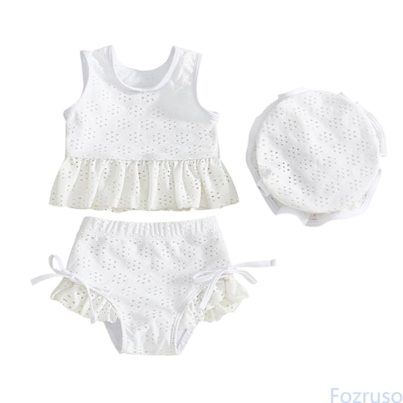 Fozruso Girls Summer Swimwear Fashionable Lace Sleeveless Top And Bottom Cute Two Piece Outfit For Baby Toddler 3 Piece Bikini Bathing Suit Sizes 6-12 Months