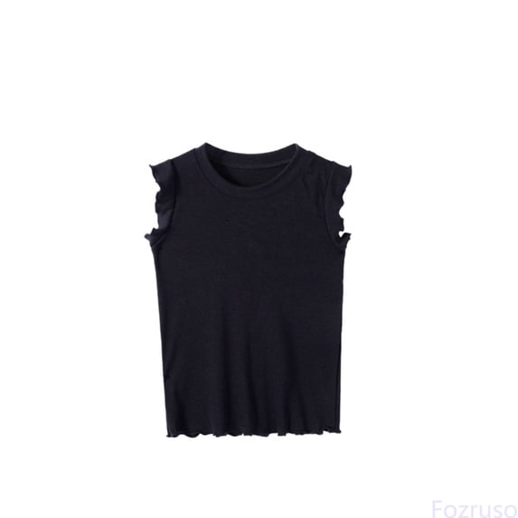 Fozruso Girls Summer Tops Short Sleeve Round Neck Blouse Casual Outfit Playful Tee For Everyday Wear Comfortable Stretchy Fabric Age 4 10 Summer Tops,Sizes 4-5 Years Black