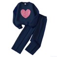 thumbnail image 1 of Fozruso Girls Sweater Design Large Size Heart Pattern Long Sleeve Top And Pants Double Layered Insulated Suitable For 7 12 Years Old Cute Clothing Sets,Blue,7-8 Years, 1 of 7