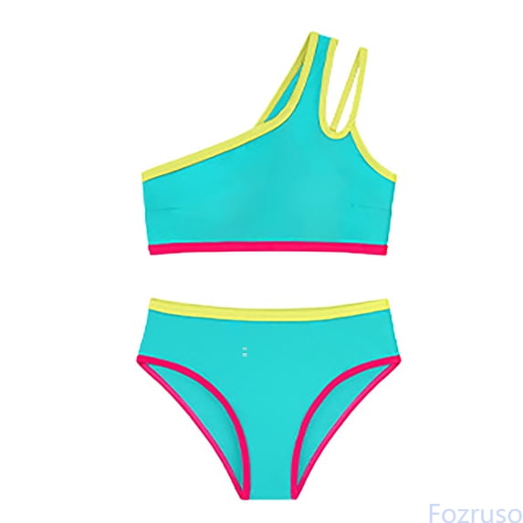 Fozruso Girls Swimsuit Two Piece One Shoulder Bathing With Chest Pad Color Bikini 7 16 Years 2 Piece Bikini Set Sizes 7-8 Years