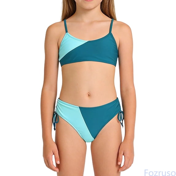 Fozruso Girls Swimsuits Bikini 2 Color Bikini With Adjustable Shoulder Strap Girls Bathing 7 16Y Two-Piece Swimwear Sizes 9-10 Years