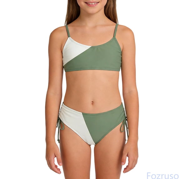 Fozruso Girls Swimsuits Bikini 2 Color Bikini With Adjustable Shoulder Strap Girls Bathing 7 16Y Two-Piece Swimwear Sizes 9-10 Years