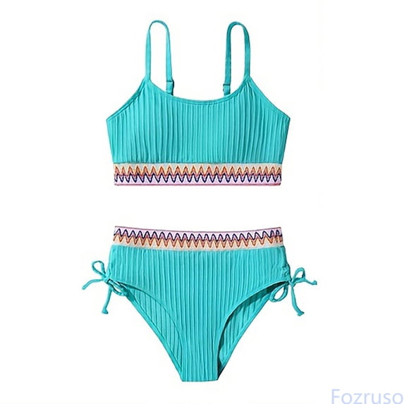 Fozruso Girls Swimsuits Teen Girls Two Piece Bathing Suit High Waist Bikini Set With Chest Pad Color Block Swimwear 9 16T 2 Piece Swimsuit Sizes 11-12 Years