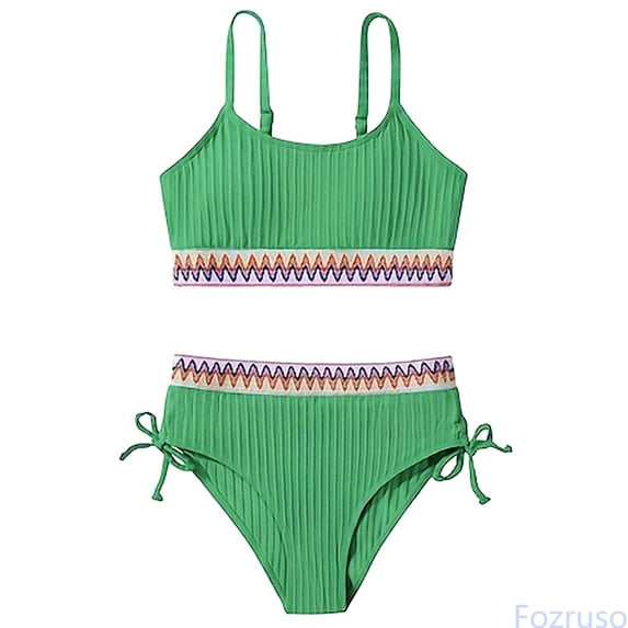 Fozruso Girls Swimsuits Girls Two Piece Bathing Suit High Waist Bikini Set With Chest Pad Color Block Swimwear 9 16T 2 Piece Swimsuit Sizes 9-10 Years