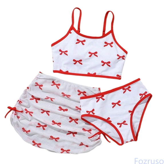 Fozruso Girls Swimwear With Bowknot And Mesh Skirt Or Two Piece Swimsuit For Hot And Pool Season 3 Piece Bathing Suit Sizes 9-10 Years