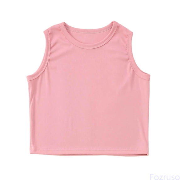 Fozruso Girls Tank Tops Kids Athletic Tank Ribbed Knit High Neck Crop Tops For Gym Yoga Casual Tee,Sizes 14-15 Years Pink